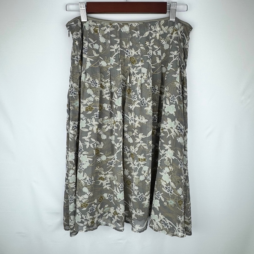 Blunauta 100% Silk Earth Tone Floral Flowy Midi Skirt Size Medium Boho Cottage
